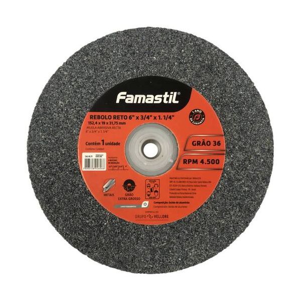 FAMASTIL REBOLO RETO 6" X 3/4" X 1.1/4" GRÃO 60