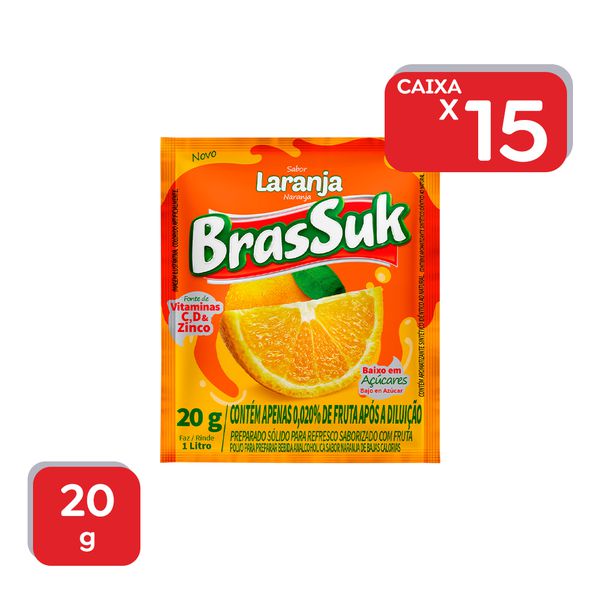 Refresco em Pó Brassuk Laranja 20g - 15x20g