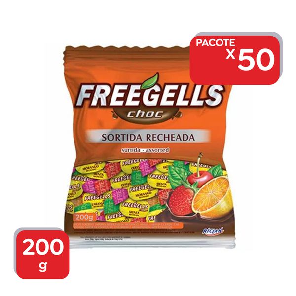 Bala Freegells Sortidas Recheio Chocolate Refrescante 200g - 50X200g