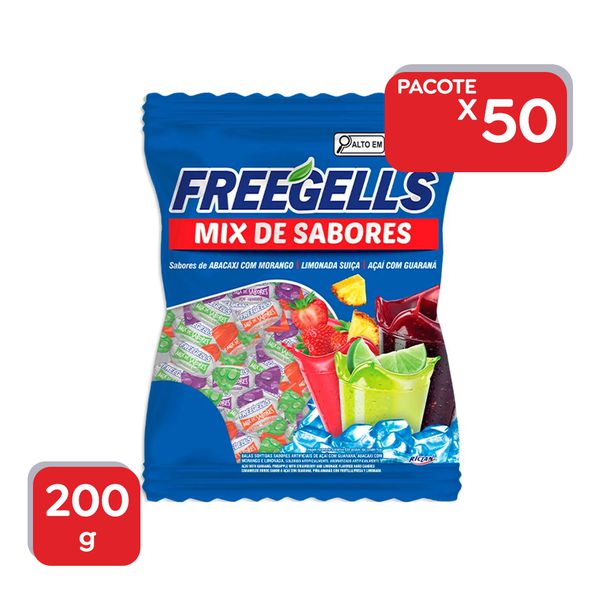 Bala Freegells Mix Sabores Azul Refrescante 200g - 50X200g