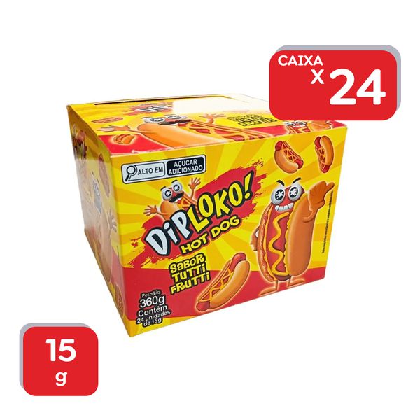Bala Gelatina Dip Loko Hot Dog Tutti-Frutti 15g - 24x15g