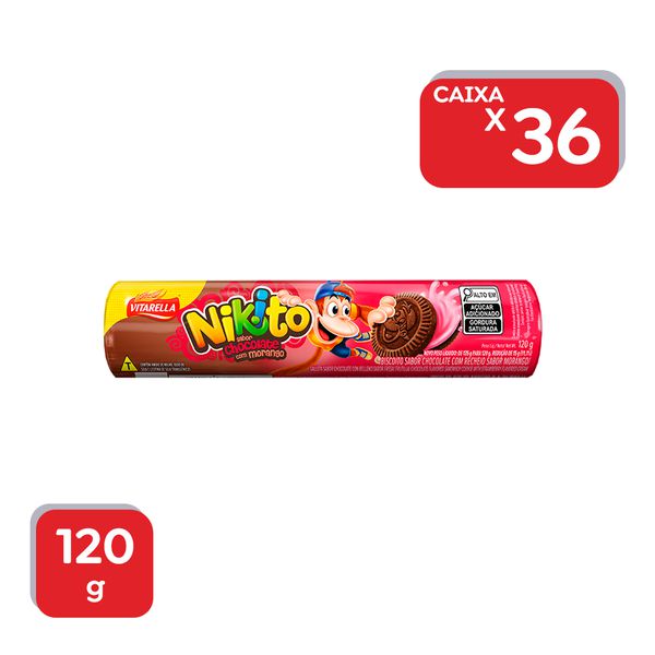 Biscoito Recheado Chocolate e Morango Nikito - 36x120g