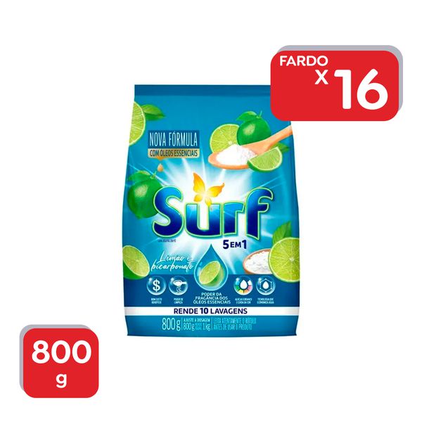 Lava Roupas Em Pó Sache Surf Limão & Bicarbonato 800g - 1x16Un