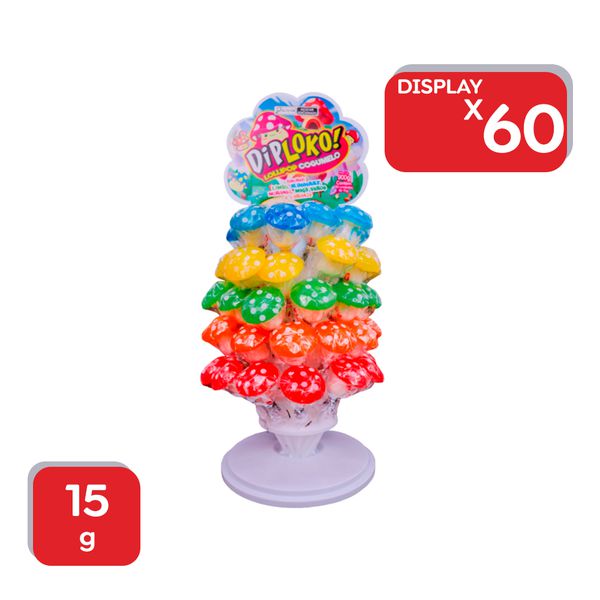 Pirulito Dip Loko Torre Lollipop Cogumelo 15g - 60x15g
