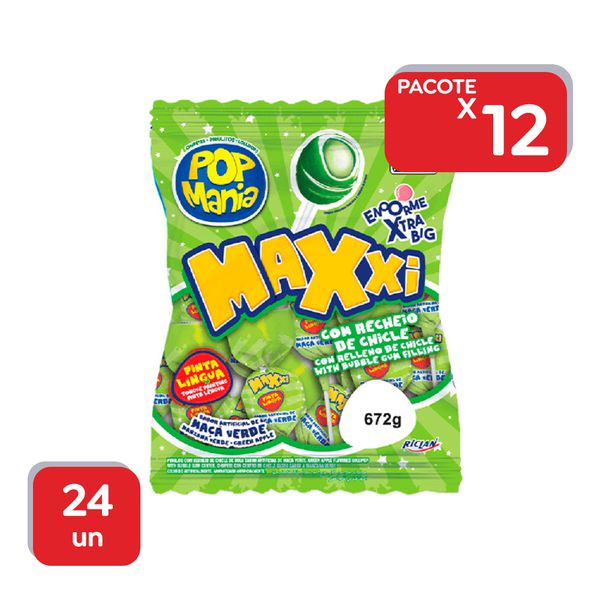 Pirulito Pop Mania Maxxi Maça Verde - 12x24Un