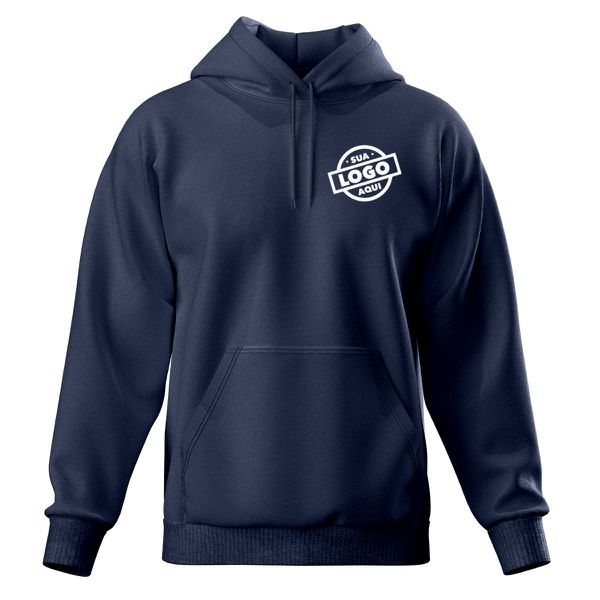 Blusa De Moletom Canguru e Capuz Azul Marinho Personalizado