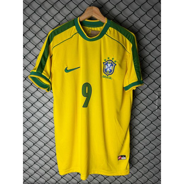 Camisa Retrô Brasil Home1998 Ronaldinho N°9 (NACIONAL PREMIUM) 