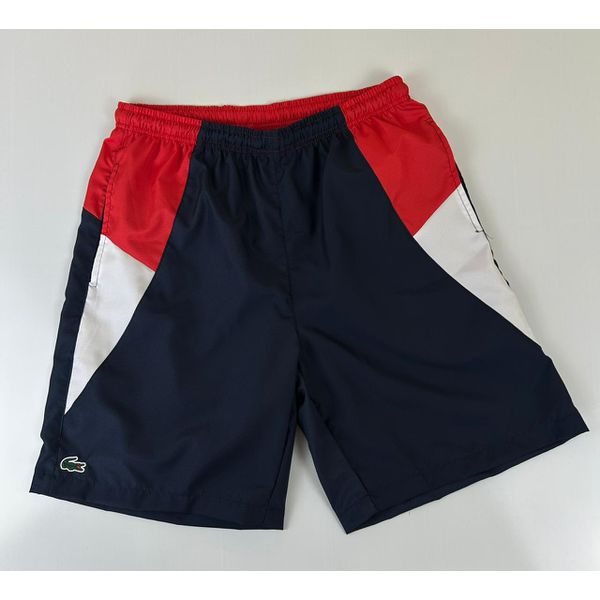 Bermuda Tactel Lacoste Azul Marinho detalhe Vermelho