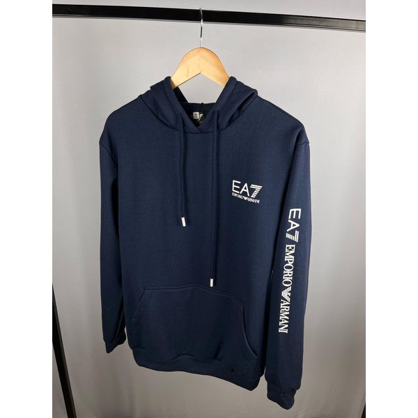 Moletom C/Capuz Armani EA7 Azul com escrita na manga 
