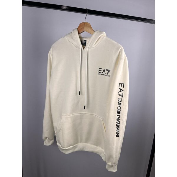 Moletom C/Capuz Armani EA7 off white com escrita na manga 