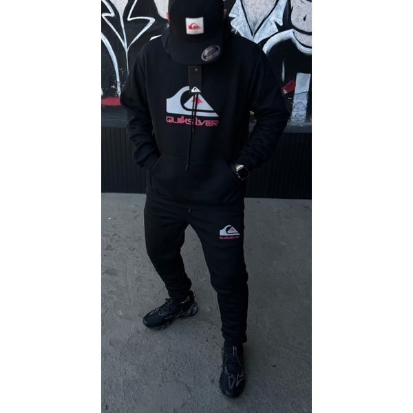 Conjunto Moletom Quiksilver S/Capuz Preto/Vermelho