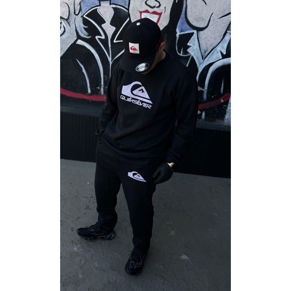 Conjunto Moletom Quiksilver S/Capuz Preto/Cinza