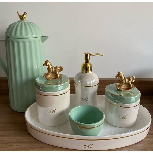 Kit Higiene Porcelana Perolada Filhete ouro 