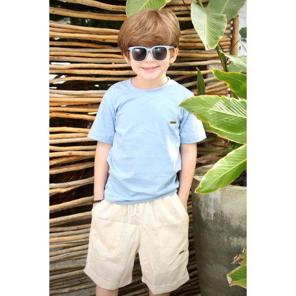 Conjunto Matheus - azul short linho 