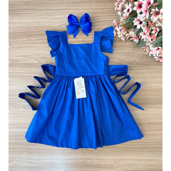 Vestido gola quadra -azul royal