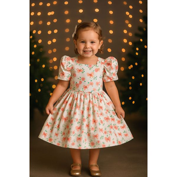 VESTIDO BEATRICE-LAÇOS LISTRA VERMELHA