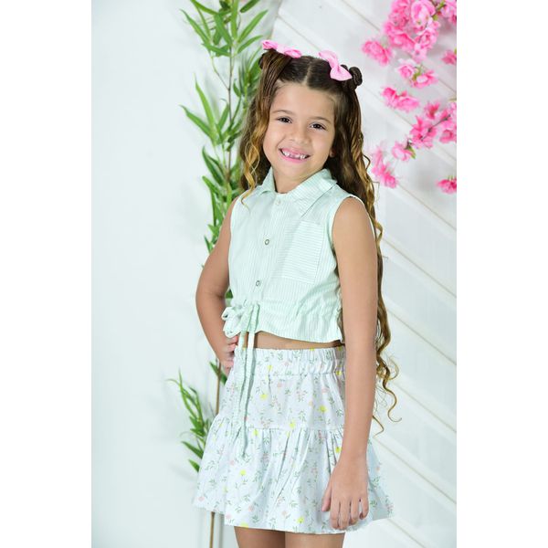 Conjunto Cecilia floral listras verde