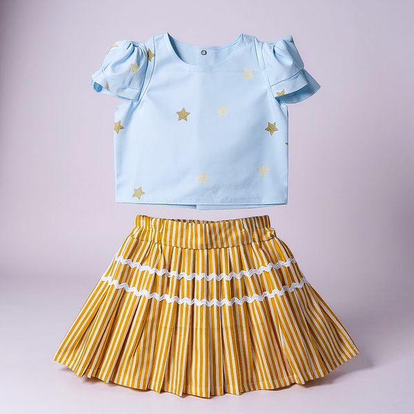 CONJUNTO SHORT SAIA LUIZA-ESTRELA E LISTRA DOURADA