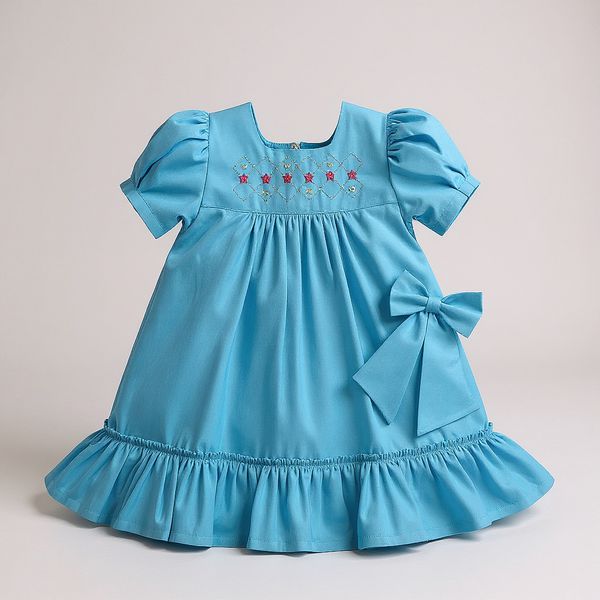 Vestido Evelin Bordado - Azul lupino