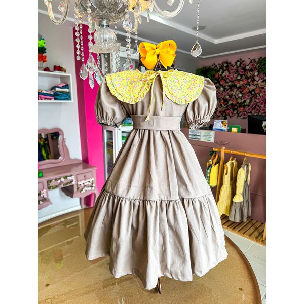 Vestido flor caqui -amarelo