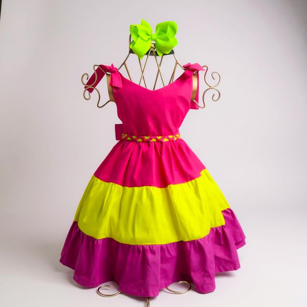 VESTIDO MELISSA TRICOLOR - COM FUCSIA
