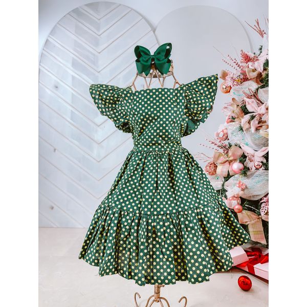 Vestido Mell poá verde com dourado