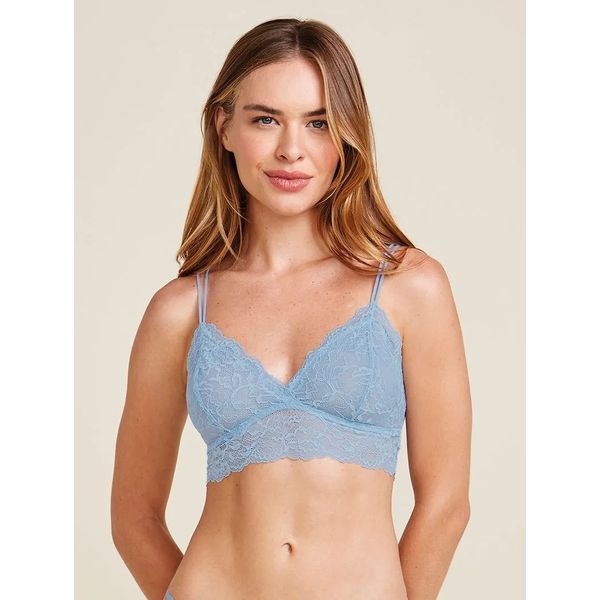 Sutiã Top Em Renda Com Bojo Removível Azul Tule
