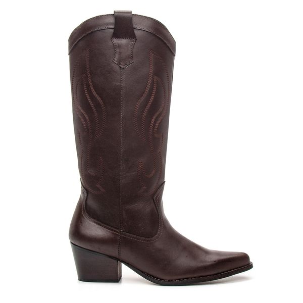 BOTA TEXANA CANO LONGO FEMININA COURO CAFÉ