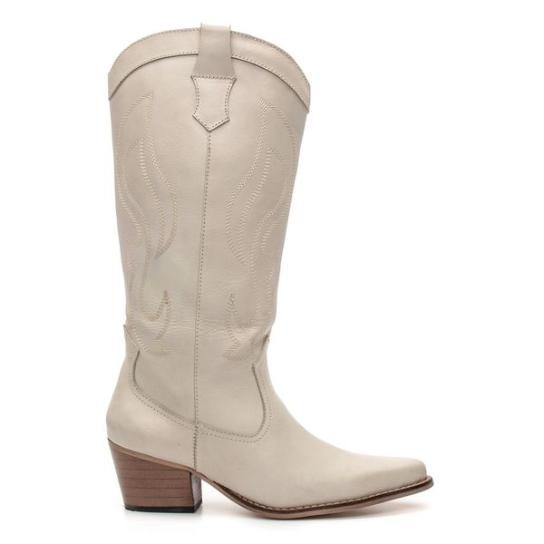BOTA TEXANA CANO LONGO FEMININA COURO OFF WHITE