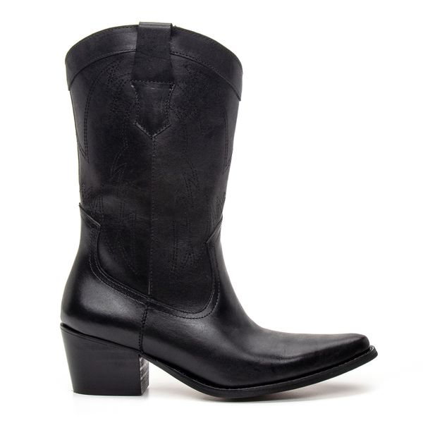 BOTA TEXANA CANO MÉDIO FEMININA COURO PRETO