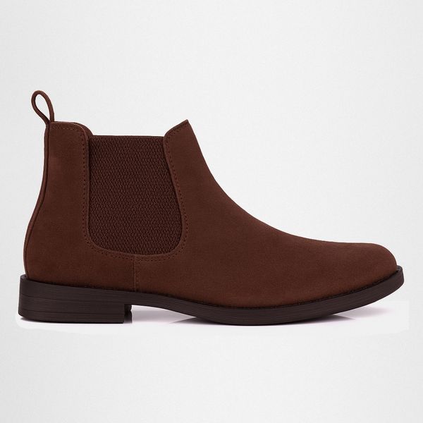 Botina Chelsea Colorado Masculina Couro Legítimo Nobuck - Café