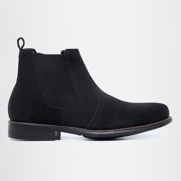 Botina Chelsea Masculina Couro Legítimo Nobuck - Preto