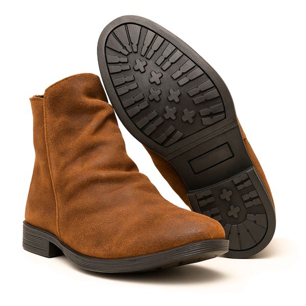 Botina Shelby Masculina Couro Legítimo Nobuck- Gold