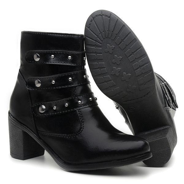 Bota Feminina com Salto Alto Couro Ecol gico Detalhes Tiras Fivela