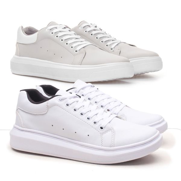 2 Sapatênis Masculino Maqueen Notorian Sola Alta - Cinza/Branco + Branco/Branco