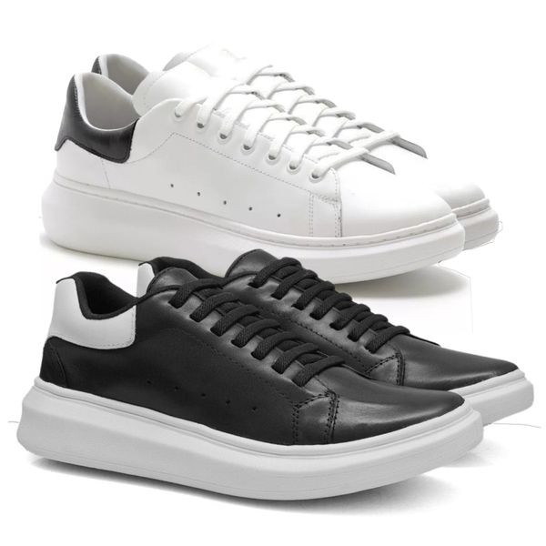 2 Sapatênis Masculino Maqueen Notorian Sola Alta - Branco/Preto + Preto/Branco