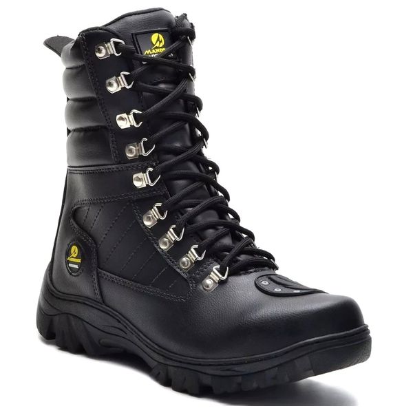 Bota Patrulha Cano Longo em Couro Cor Preta Com Palmilha Gel