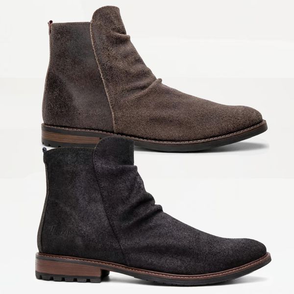 2 Botinas Shelby Cano Enrugado Masculina Couro Nobuck - Preto + Café