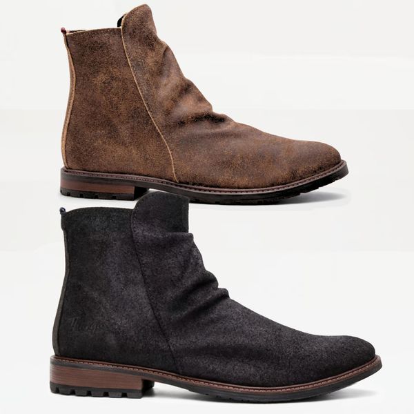 2 Botinas Shelby Cano Enrugado Masculina Couro Nobuck - Preto + Gold