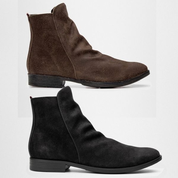 2 Botinas Shelby Cano Enrugado Masculina Couro Nobuck - Preto + Café