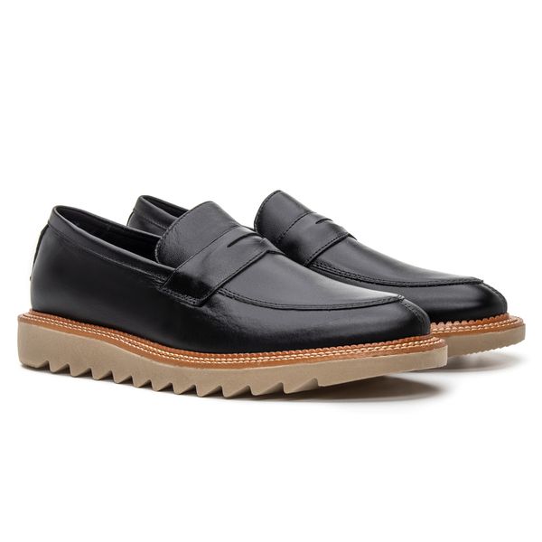 Sapato Loafer Tratorado Masculino Couro Legitimo - Preto