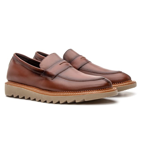 Sapato Loafer Tratorado Masculino Couro Ecológico - Avelã
