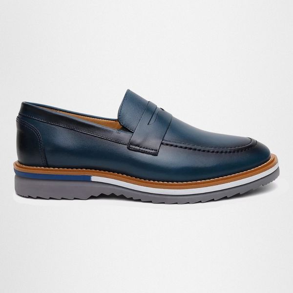 Sapato Mocassim Masculino Social CouroSlip on Mule Moderno - Azul