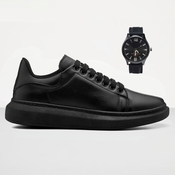 Tenis Masculino Casual Sola Alta Oversize Macquen com Relógio - Preto/Preto