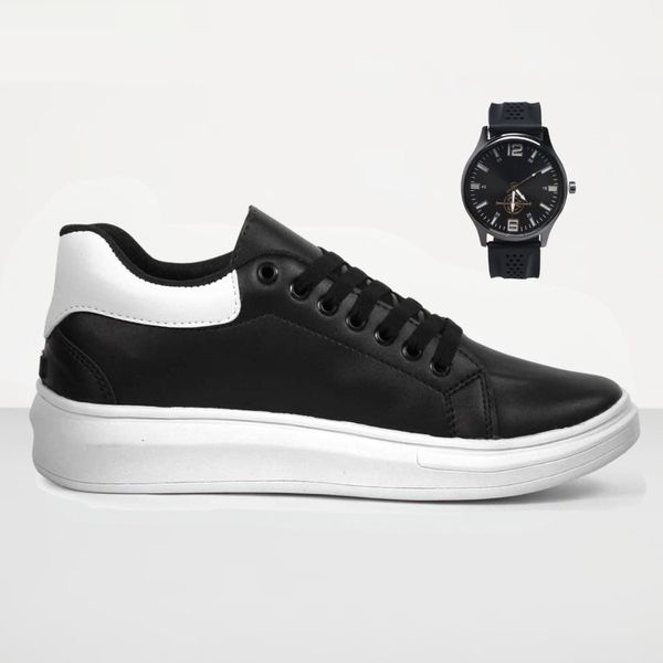 Tenis Masculino Casual Sola Alta Oversize Macquen com Relógio - Preto/Branco
