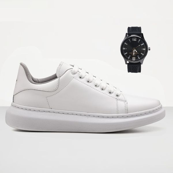 Tenis Masculino Casual Sola Alta Oversize Macquen com Relógio - Branco/Branco