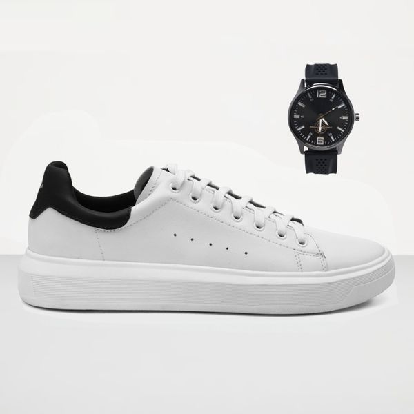 Tenis Masculino Casual Sola Alta Oversize Macquen com Relógio - Branco/Preto