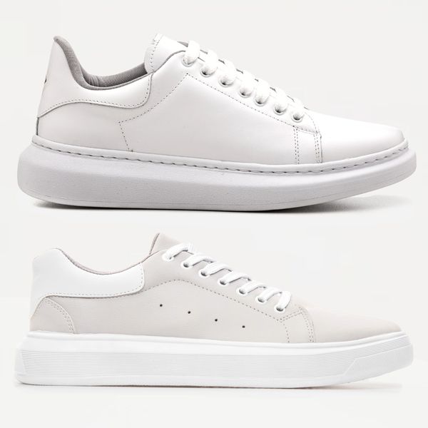2 Pares de Tenis Masculino Casual Sola Alta Oversize Macquen - Branco/Branco + Cinza/Branco