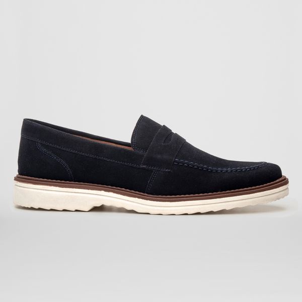 Mocassim Masculino Slip On Loafer Derby em Camurça - Azul