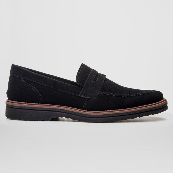 Mocassim Masculino Slip On Loafer Derby em Camurça - Preto